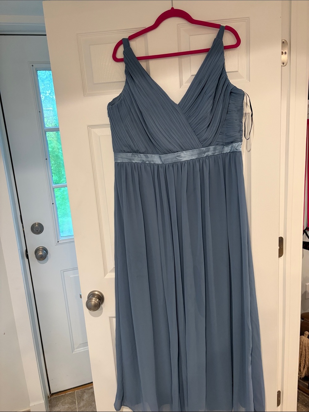 Blue Chiffon V-Neck Evening Gown